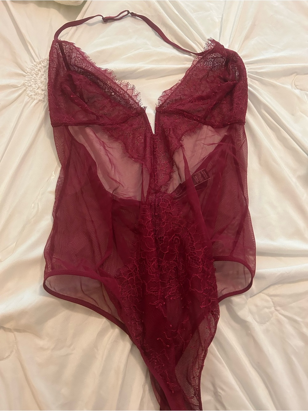 Victoria's Secret Burgundy Mesh & Lace Bodysuit. NWT